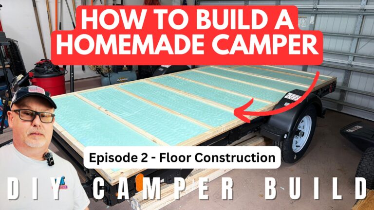 DIY homemade camper floor framing on a 5×10 trailer