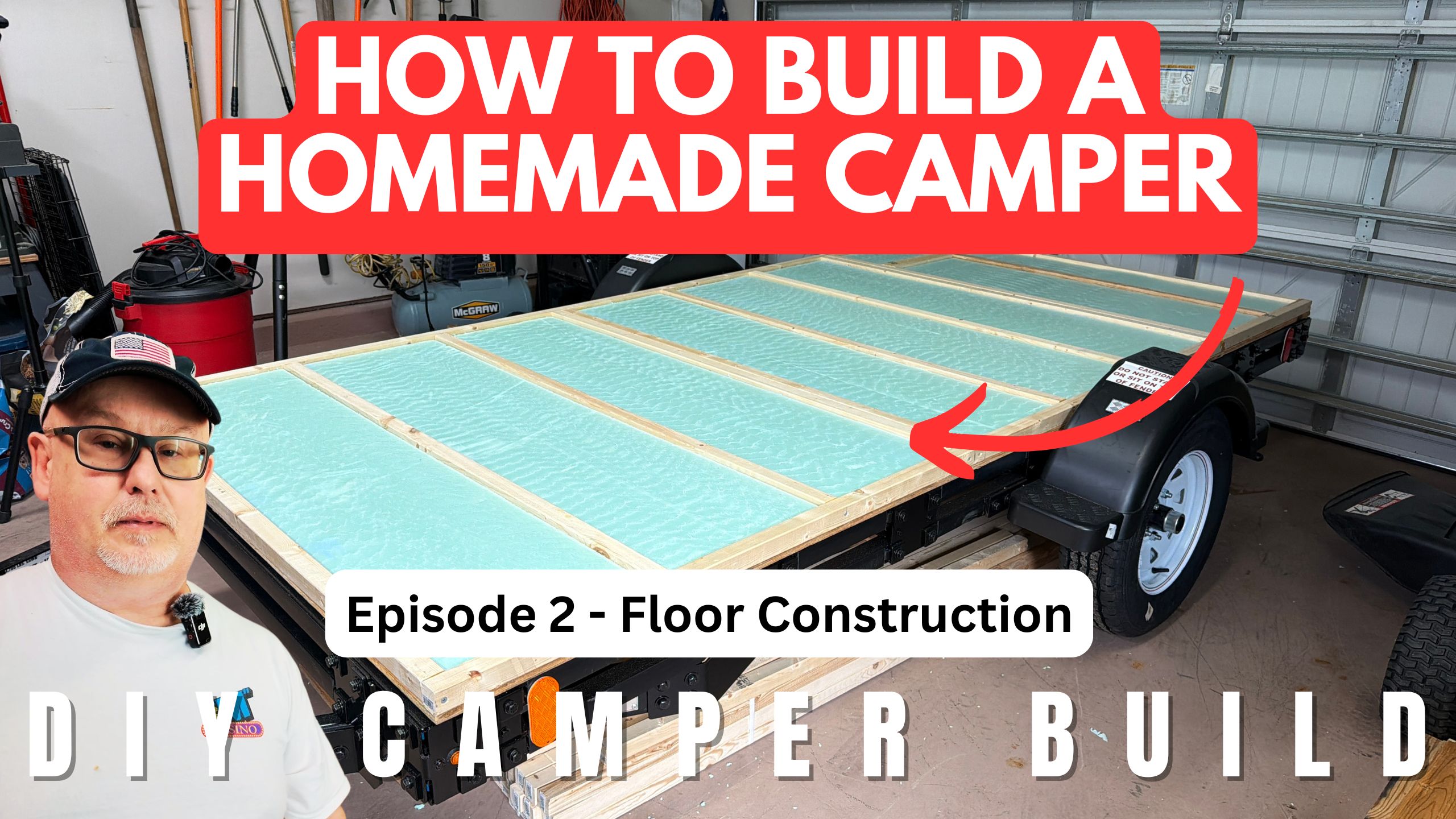 DIY homemade camper floor framing on a 5×10 trailer