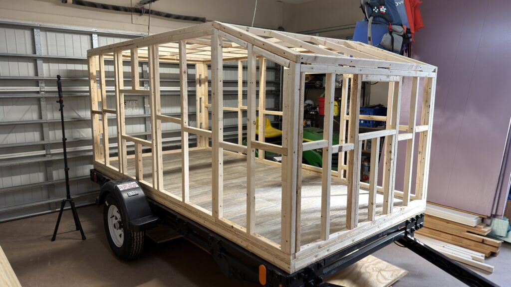 DIY camper wall and roof framing on a 5×10 trailer